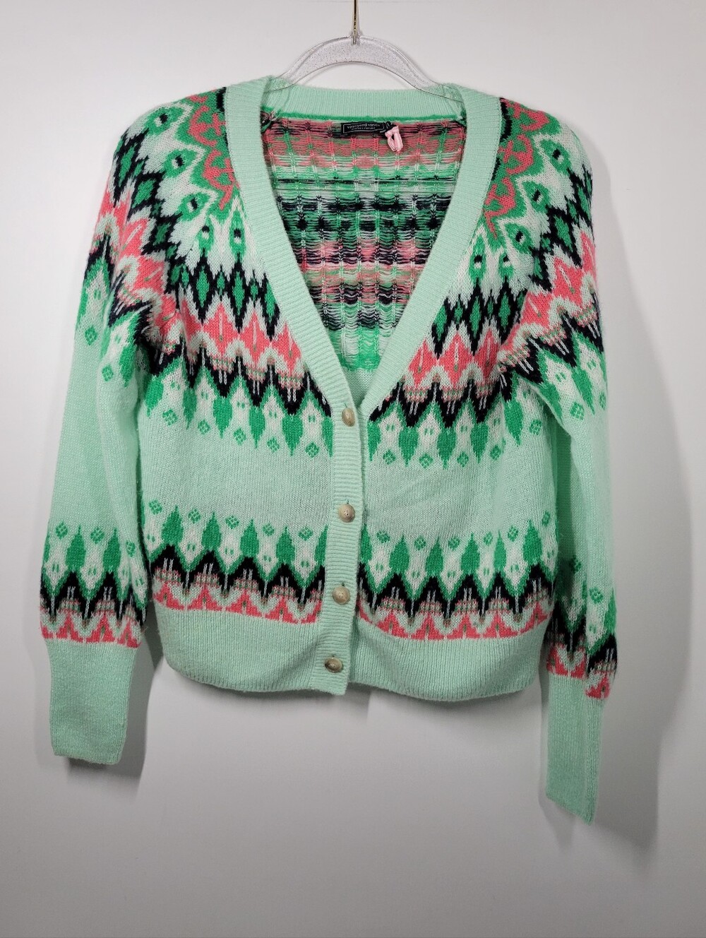 Vineyard Vines Fair Isle Merino Wool Alpaca Blend Cardigan Sweater Green XS